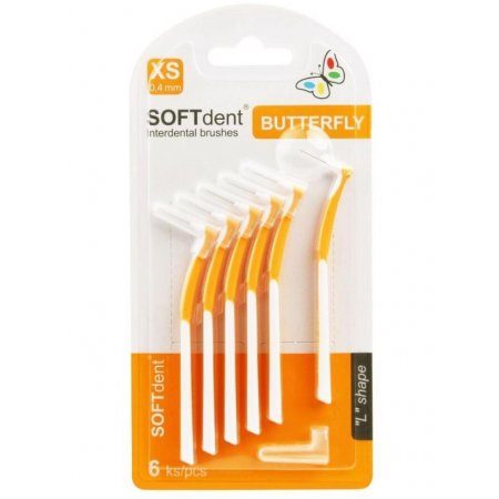 SOFTdent BUTTERFLY medzizubné kefky 6ks zahnuté XS 0,4mm oranžové